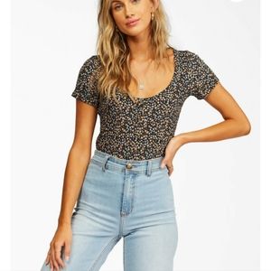 WOMENS TOPS | BILLABONG LITTLE BUTTONS HENLEY TOP BLACK MULTI | SMALL